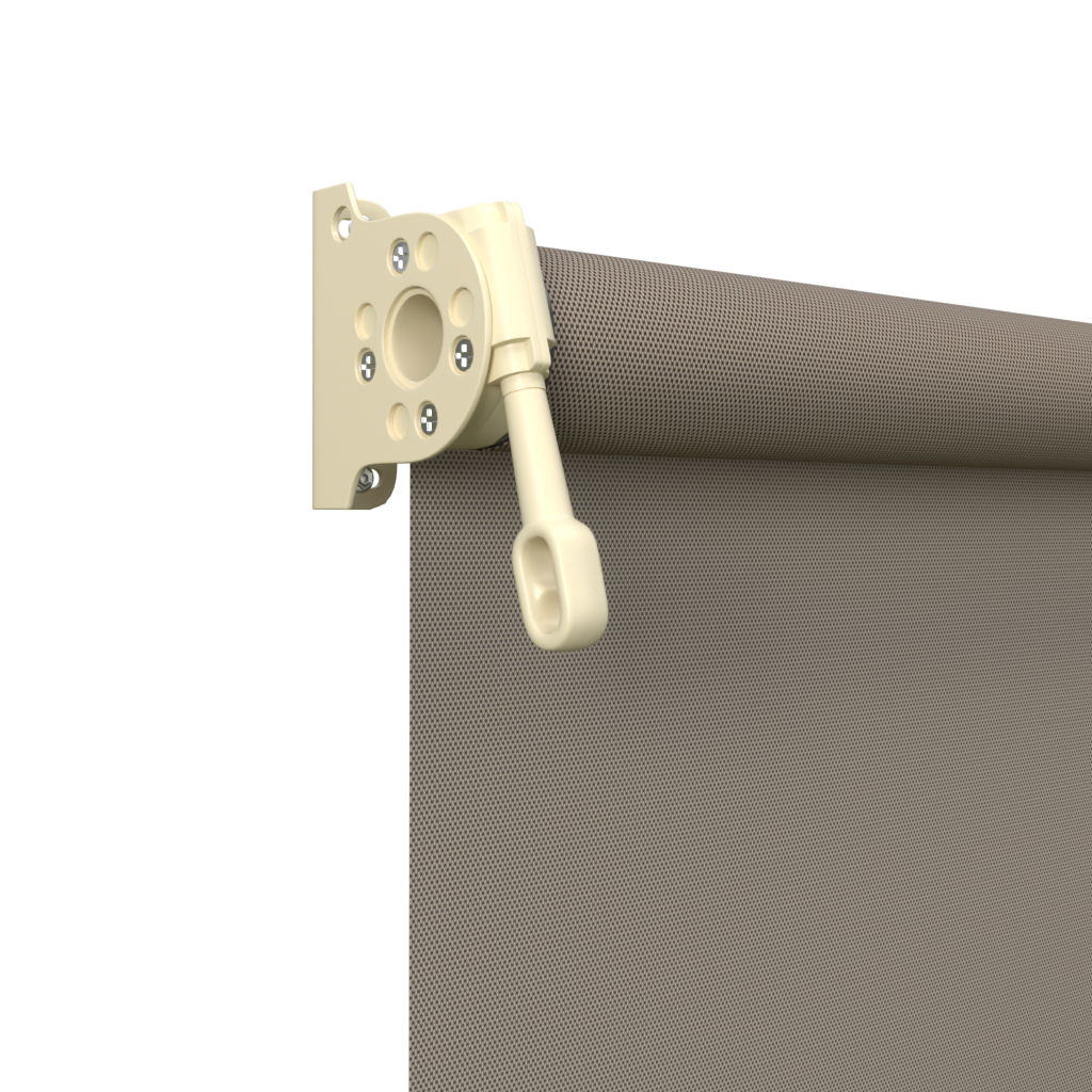 Crank Outdoor Blind - Caramel Fabric with Classic Cream Brackets