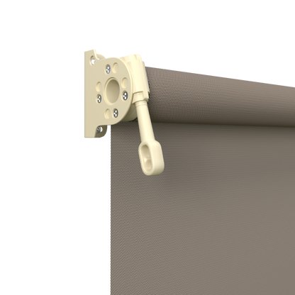 Crank Outdoor Blind - Caramel Fabric with Classic Cream Brackets