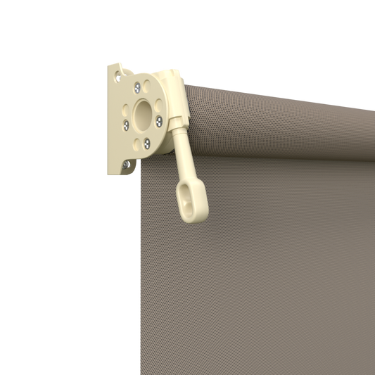 Crank Outdoor Blind - Caramel Fabric with Classic Cream Brackets
