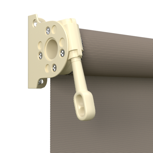 Crank Outdoor Blind - Caramel Fabric with Classic Cream Brackets