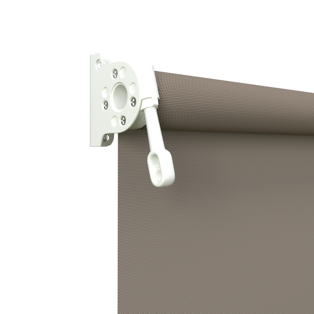 Crank Outdoor Blind - Caramel Fabric with Dover White Brackets