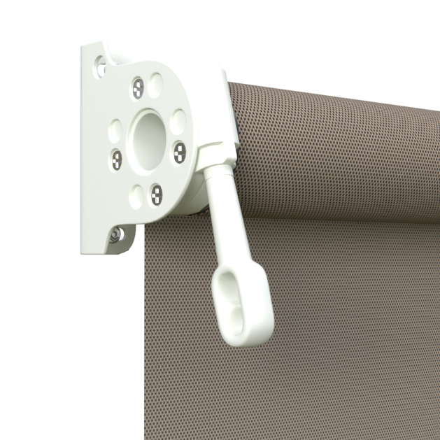 Crank Outdoor Blind - Caramel Fabric with Dover White Brackets