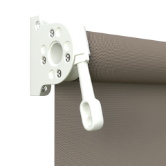 Crank Outdoor Blind - Caramel Fabric with Dover White Brackets