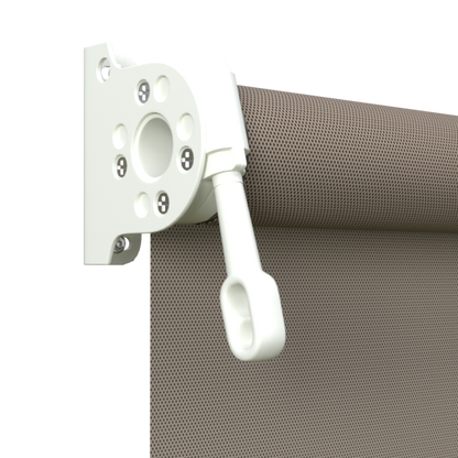 Crank Outdoor Blind - Caramel Fabric with Dover White Brackets
