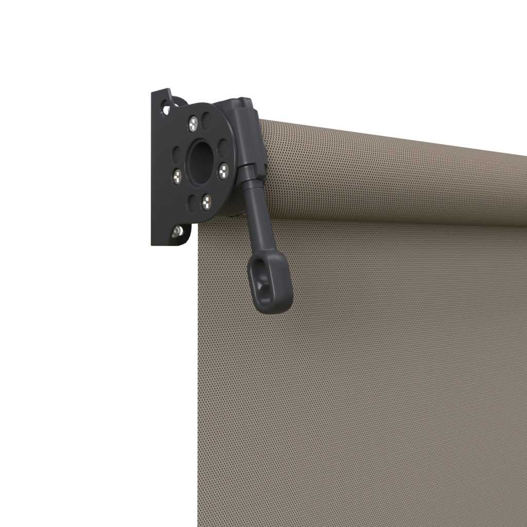 Crank Outdoor Blind - Caramel Fabric with Monument Brackets