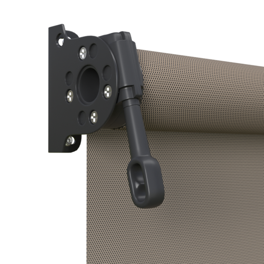 Crank Outdoor Blind - Caramel Fabric with Monument Brackets