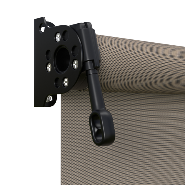 Crank Outdoor Blind - Caramel Fabric with Nightsky Black Brackets