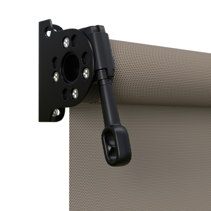 Crank Outdoor Blind - Caramel Fabric with Nightsky Black Brackets