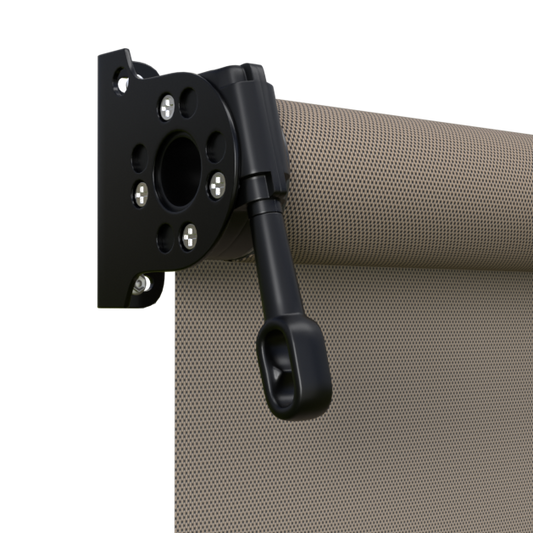 Crank Outdoor Blind - Caramel Fabric with Nightsky Black Brackets