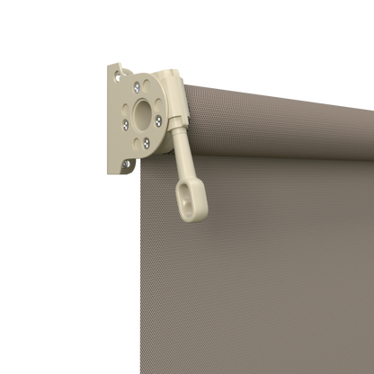 Crank Outdoor Blind - Caramel Fabric with Paperbark Brackets