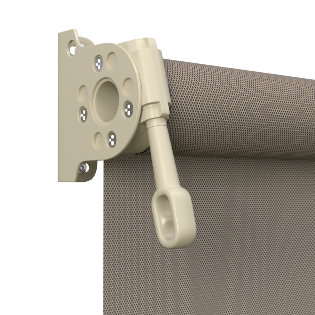 Crank Outdoor Blind - Caramel Fabric with Paperbark Brackets