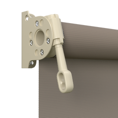 Crank Outdoor Blind - Caramel Fabric with Paperbark Brackets