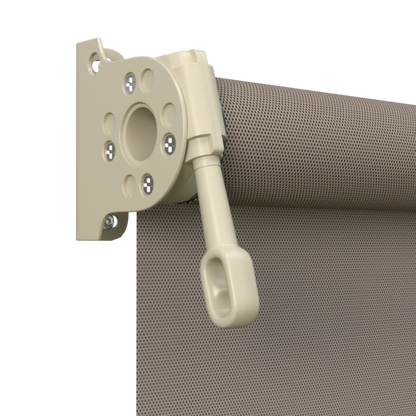 Crank Outdoor Blind - Caramel Fabric with Paperbark Brackets