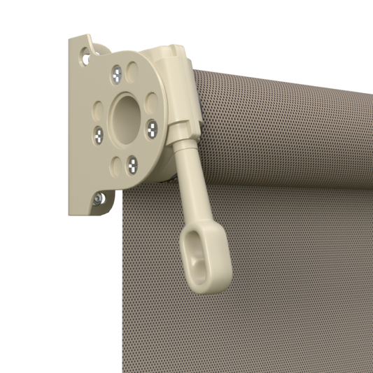 Crank Outdoor Blind - Caramel Fabric with Paperbark Brackets