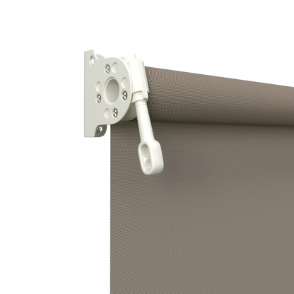 Crank Outdoor Blind - Caramel Fabric with Surfmist Brackets