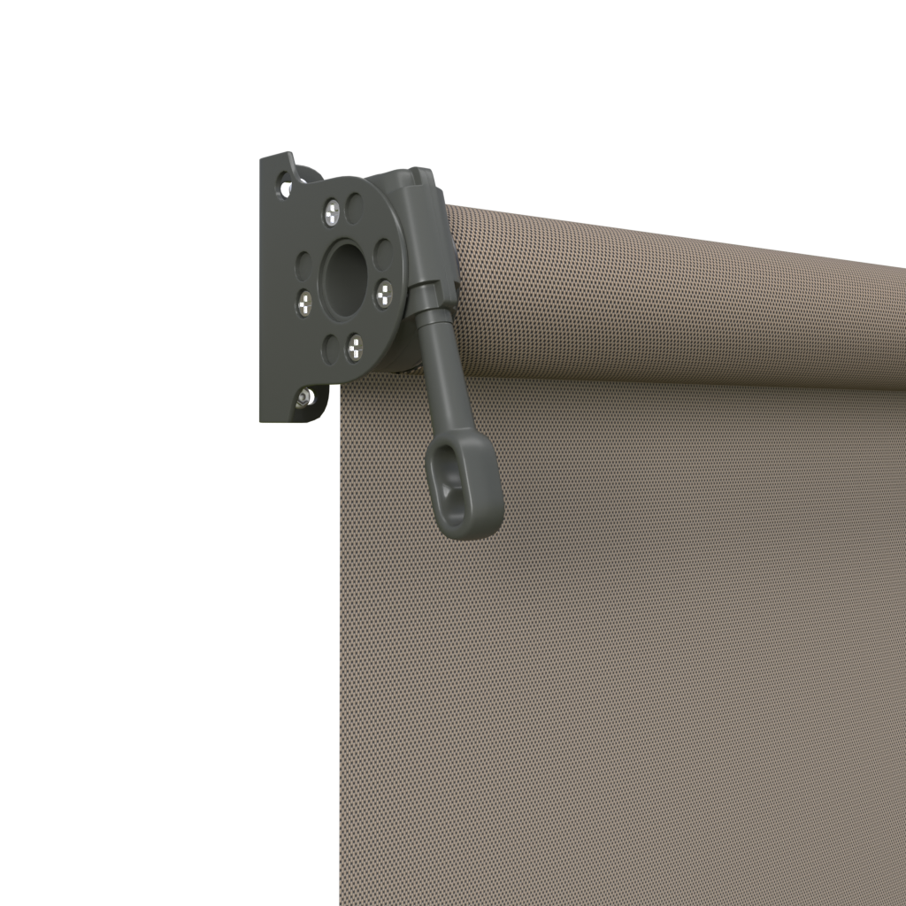 Crank Outdoor Blind - Caramel Fabric with Woodland Grey Brackets