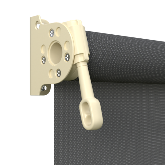 Crank Outdoor Blind - Charcoal Fabric with Classic Cream Brackets