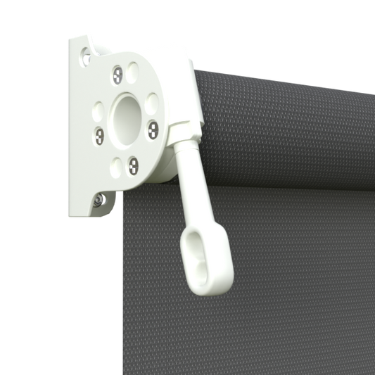 Crank Outdoor Blind - Charcoal Fabric with Dover White Brackets