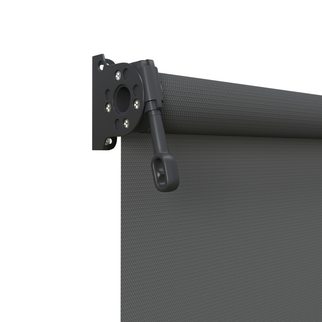 Crank Outdoor Blind - Charcoal Fabric with Monument Brackets