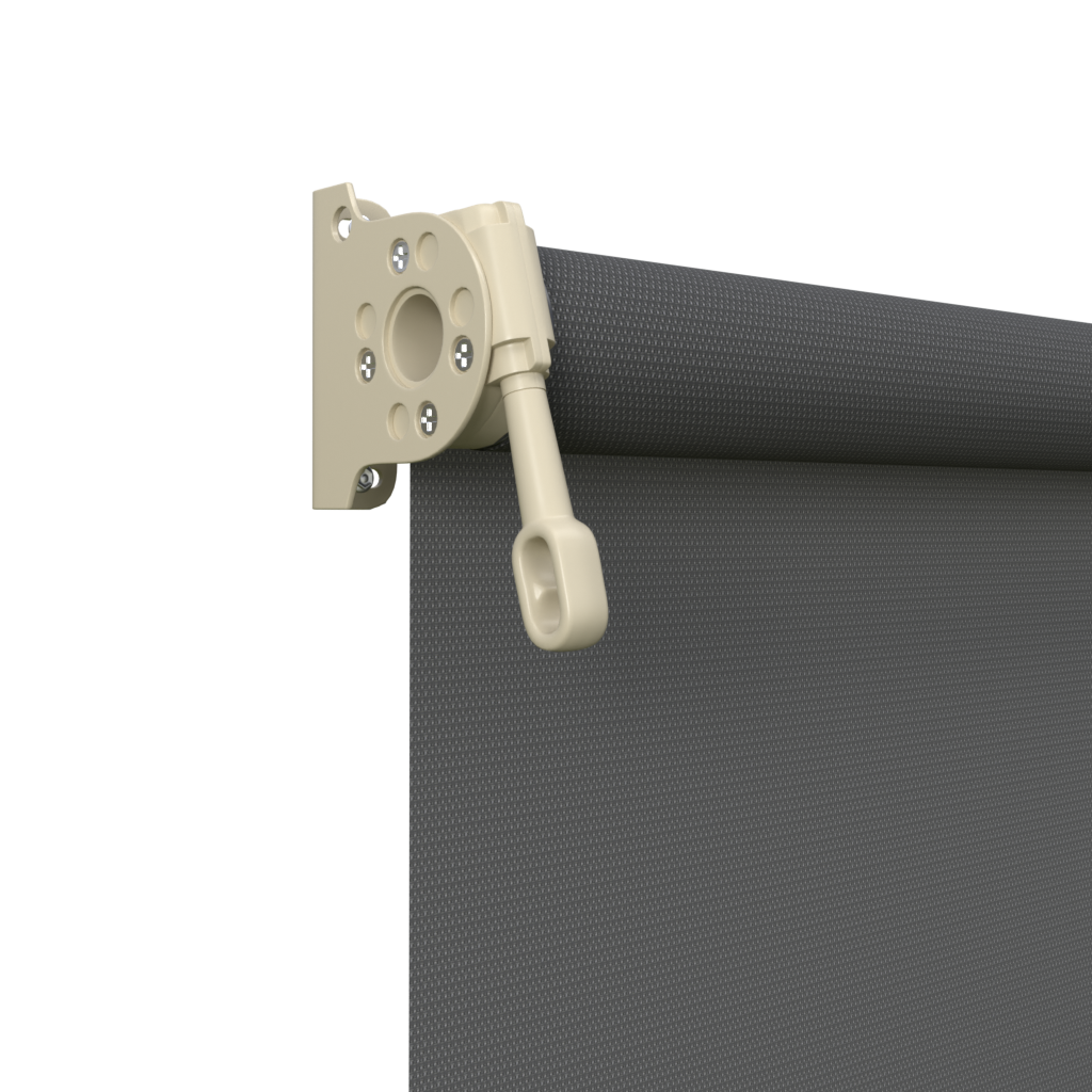 Crank Outdoor Blind - Charcoal Fabric with Paperbark Brackets