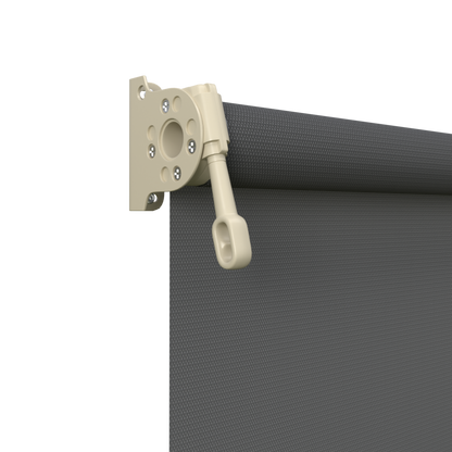 Crank Outdoor Blind - Charcoal Fabric with Paperbark Brackets