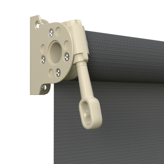 Crank Outdoor Blind - Charcoal Fabric with Paperbark Brackets