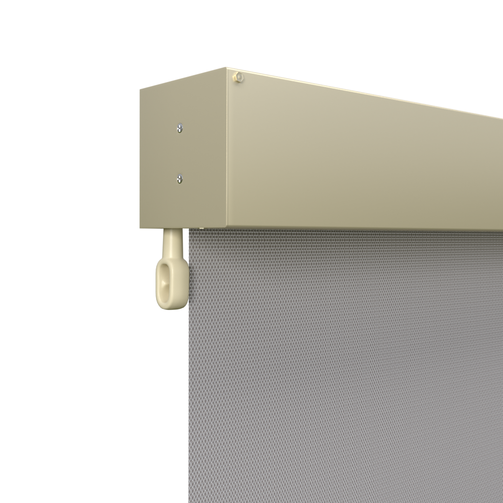 Crank Outdoor Blind - Grey Fabric with Classic Cream Fully Enclosed Pelmet