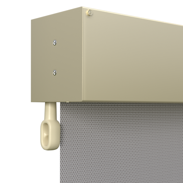 Crank Outdoor Blind - Grey Fabric with Classic Cream Fully Enclosed Pelmet