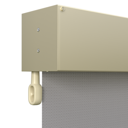Crank Outdoor Blind - Grey Fabric with Classic Cream Fully Enclosed Pelmet