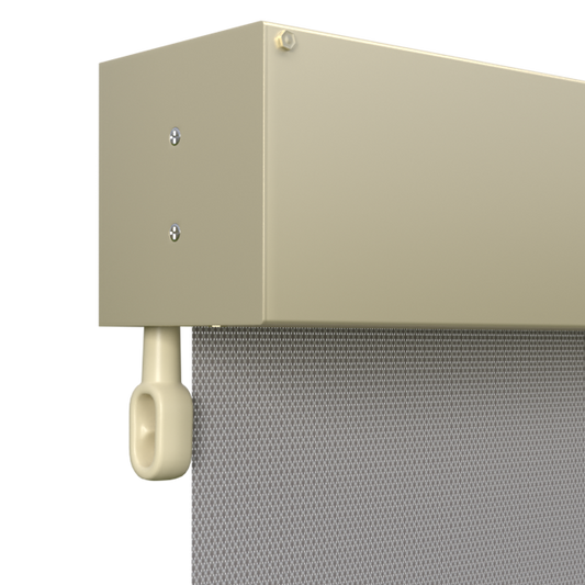 Crank Outdoor Blind - Grey Fabric with Classic Cream Fully Enclosed Pelmet