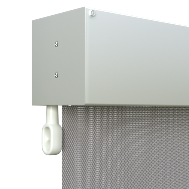 Crank Outdoor Blind - Grey Fabric with Dover White Fully Enclosed Pelmet