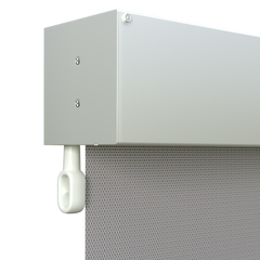 Crank Outdoor Blind - Grey Fabric with Dover White Fully Enclosed Pelmet