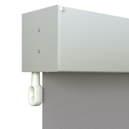 Crank Outdoor Blind - Grey Fabric with Dover White Fully Enclosed Pelmet