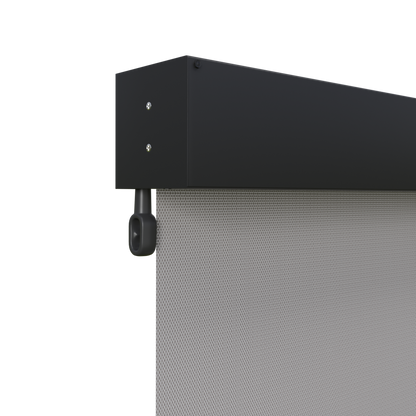 Crank Outdoor Blind - Grey Fabric with Monument Fully Enclosed Pelmet