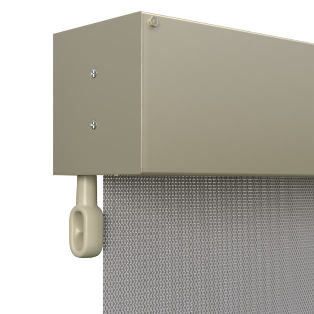 Crank Outdoor Blind - Grey Fabric with Paperbark Fully Enclosed Pelmet