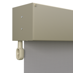 Crank Outdoor Blind - Grey Fabric with Paperbark Fully Enclosed Pelmet