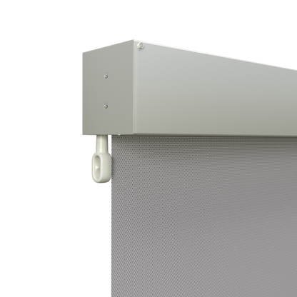 Crank Outdoor Blind - Grey Fabric with Surfmist Fully Enclosed Pelmet