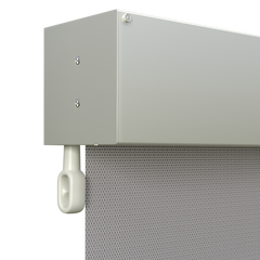 Crank Outdoor Blind - Grey Fabric with Surfmist Fully Enclosed Pelmet