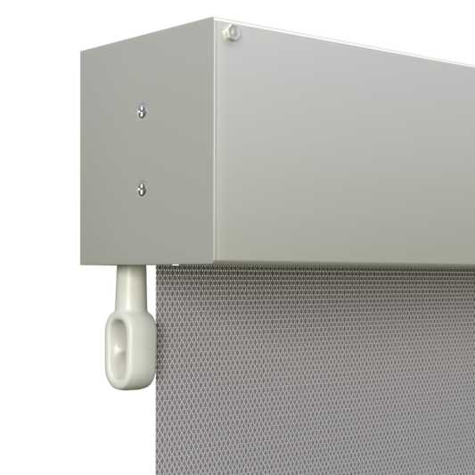 Crank Outdoor Blind - Grey Fabric with Surfmist Fully Enclosed Pelmet