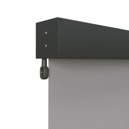Crank Outdoor Blind - Grey Fabric with Woodland Grey Fully Enclosed Pelmet
