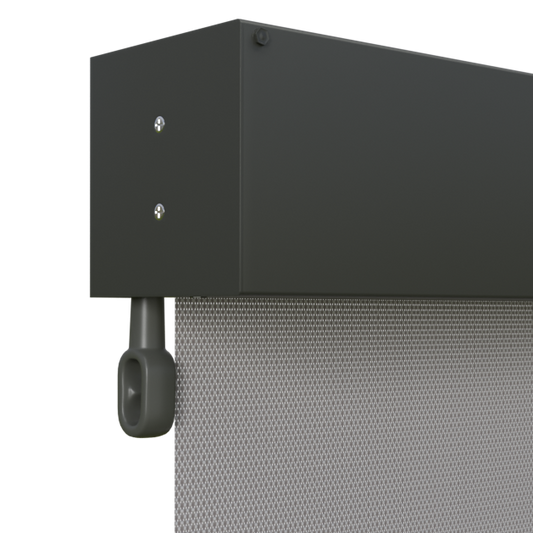 Crank Outdoor Blind - Grey Fabric with Woodland Grey Fully Enclosed Pelmet