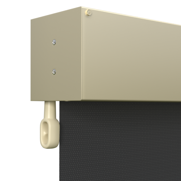 Crank Outdoor Blind - Black Fabric with Classic Cream Fully Enclosed Pelmet