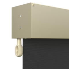 Crank Outdoor Blind - Black Fabric with Classic Cream Fully Enclosed Pelmet