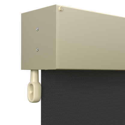 Crank Outdoor Blind - Black Fabric with Classic Cream Fully Enclosed Pelmet