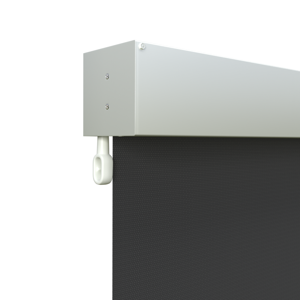 Crank Outdoor Blind - Black Fabric with Dover White Fully Enclosed Pelmet