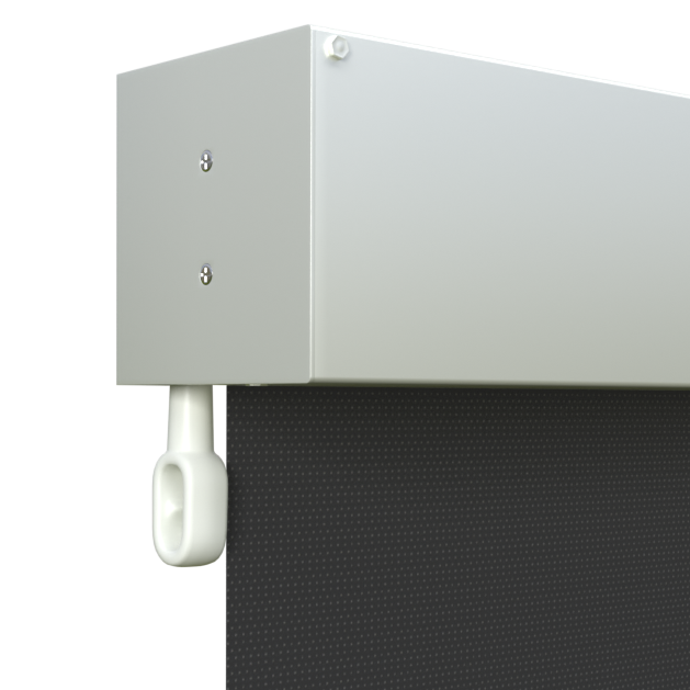 Crank Outdoor Blind - Black Fabric with Dover White Fully Enclosed Pelmet