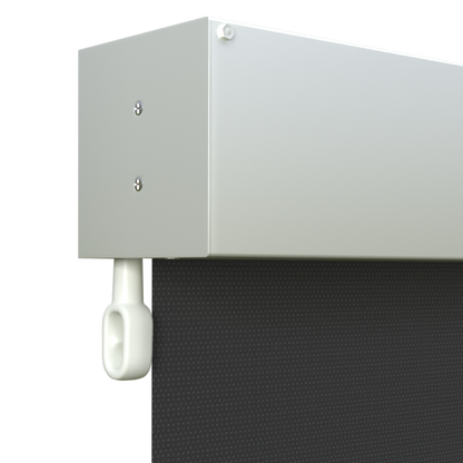 Crank Outdoor Blind - Black Fabric with Dover White Fully Enclosed Pelmet