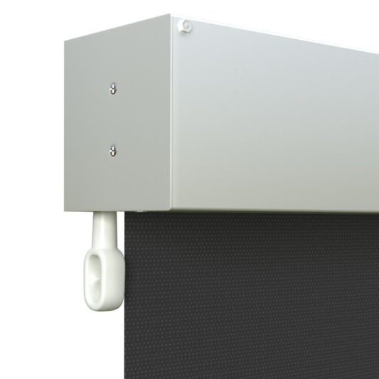 Crank Outdoor Blind - Black Fabric with Dover White Fully Enclosed Pelmet