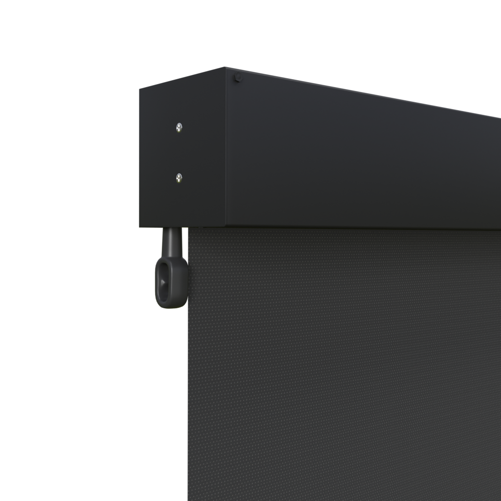 Crank Outdoor Blind - Black Fabric with Monument Fully Enclosed Pelmet