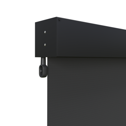 Crank Outdoor Blind - Black Fabric with Monument Fully Enclosed Pelmet